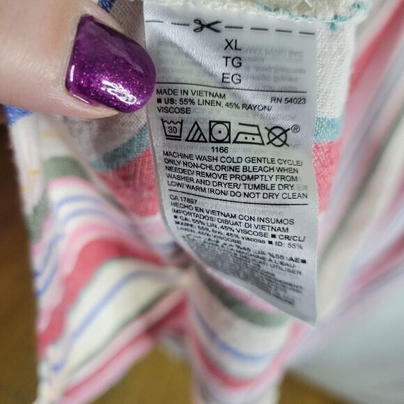 Linen Striped Sleeveless Button Down Sun Dress - Picture 9 of 10